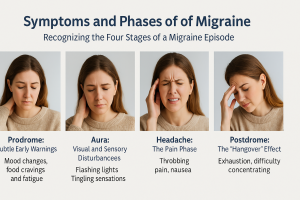 Neurologist consulting female patient with migraine symptoms in clinic