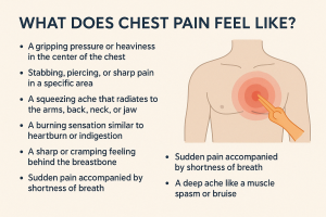 Woman holding chest in discomfort, symbolizing potential heart-related or non-cardiac causes of chest pain.