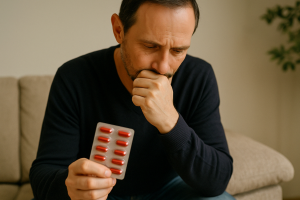 Woman holding chest in discomfort, symbolizing potential heart-related or non-cardiac causes of chest pain.