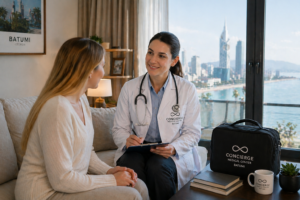 Concierge Medical Center doctor consulting patient at home in Batumi